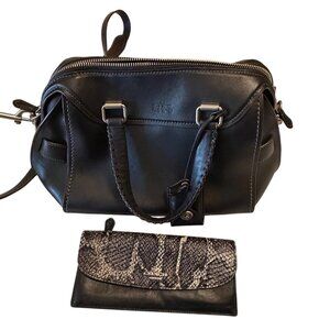 Coach Ace Satchel Black Top Handle Leather Handbag w/Snakeskin Embossed Wallet